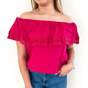 Off the shoulder blouse- Hot Pink
